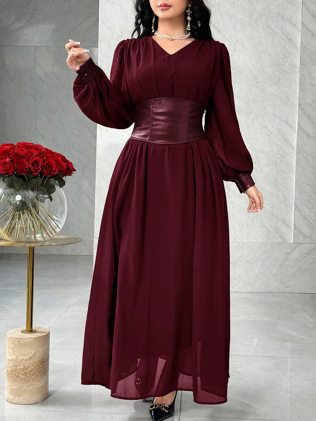 SHEIN maxi ruha, bordó