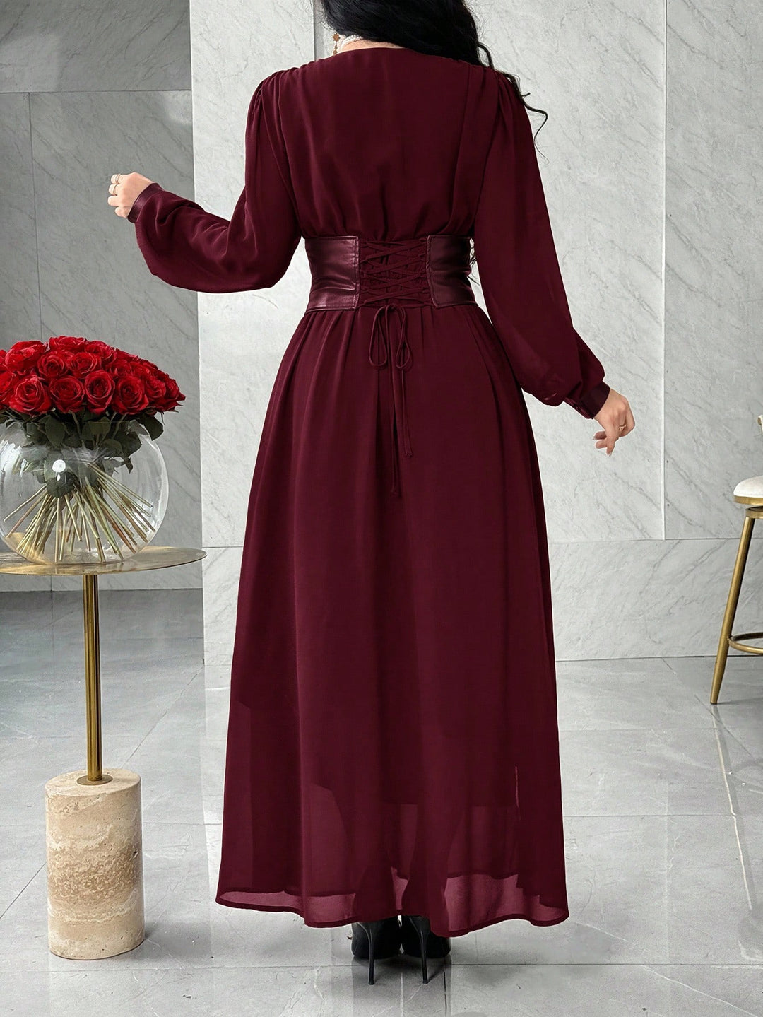 SHEIN maxi ruha, bordó