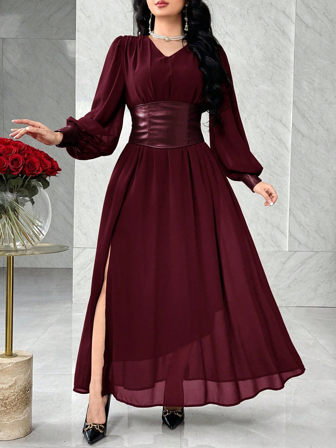 SHEIN maxi ruha, bordó