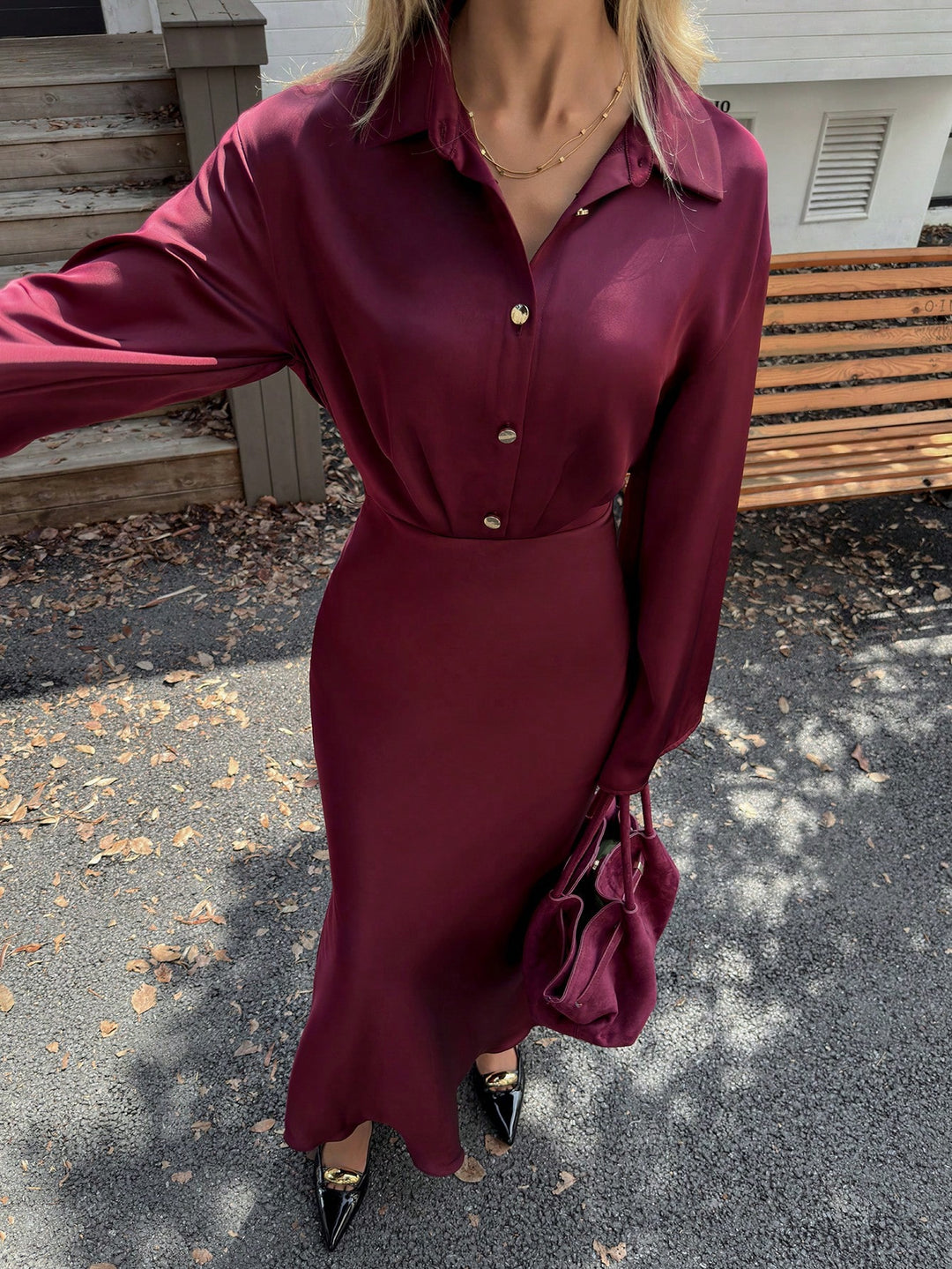 SHEIN maxi ruha, bordó