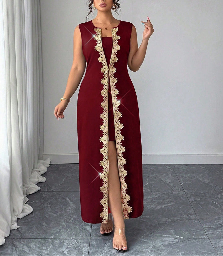 Shein Curve+ maxi ruha, bordó