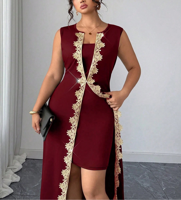 Shein Curve+ maxi ruha, bordó