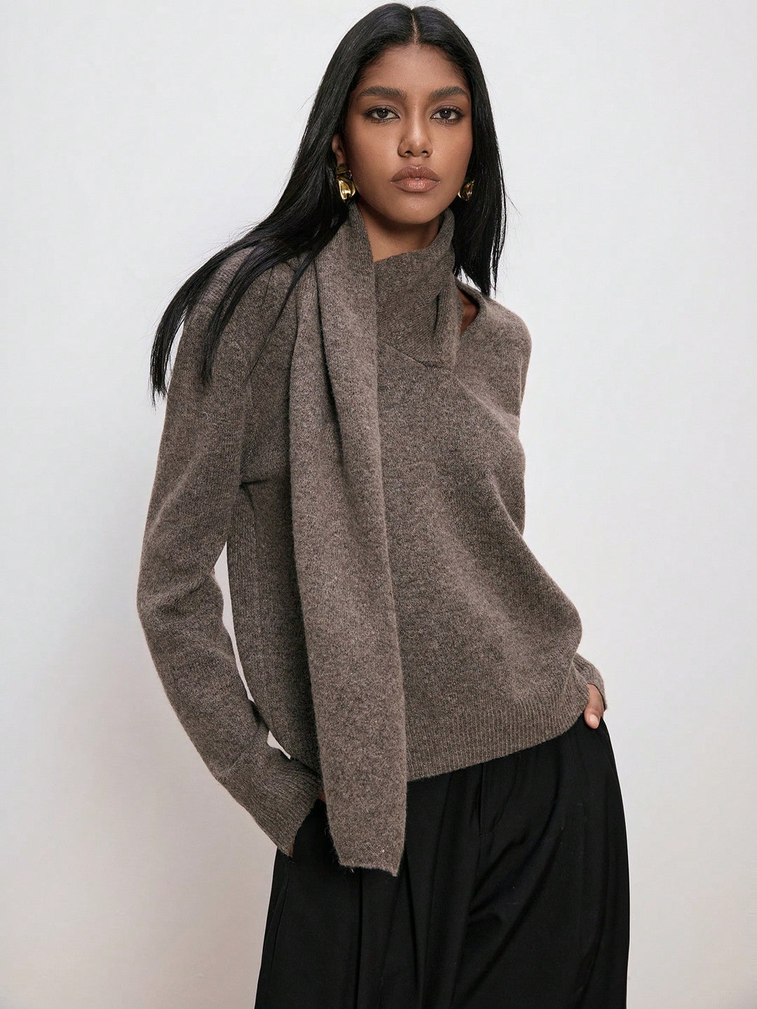 Pulover tricotat SHEIN, maro