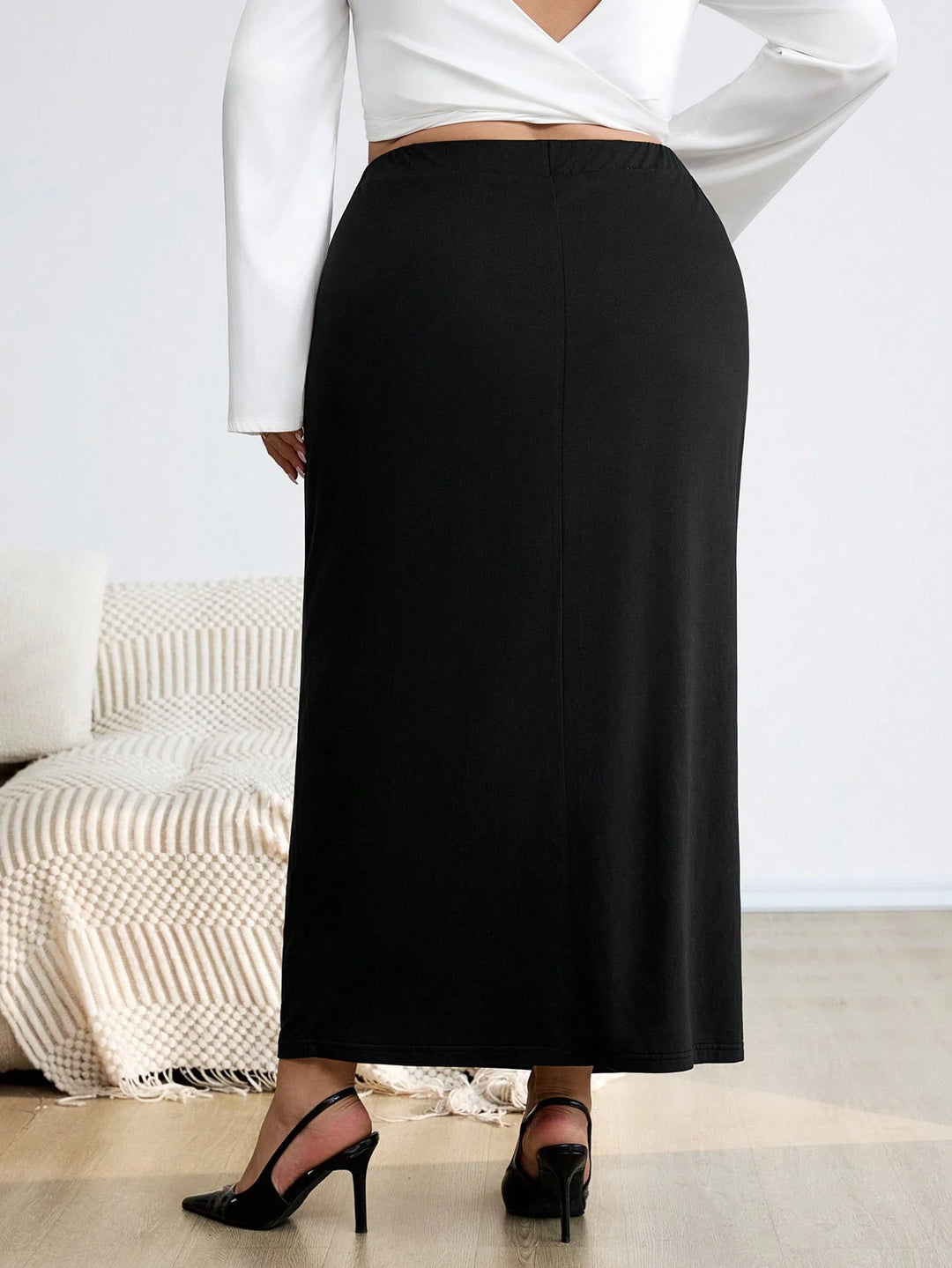 Shein Curve+ maxi szoknya, fekete