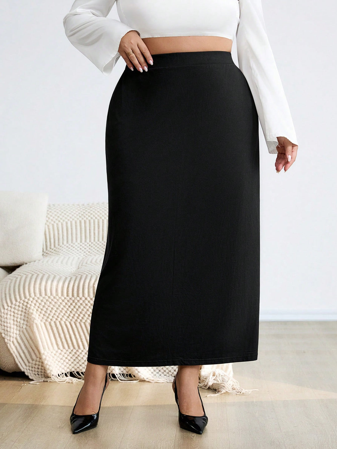 Shein Curve+ maxi szoknya, fekete