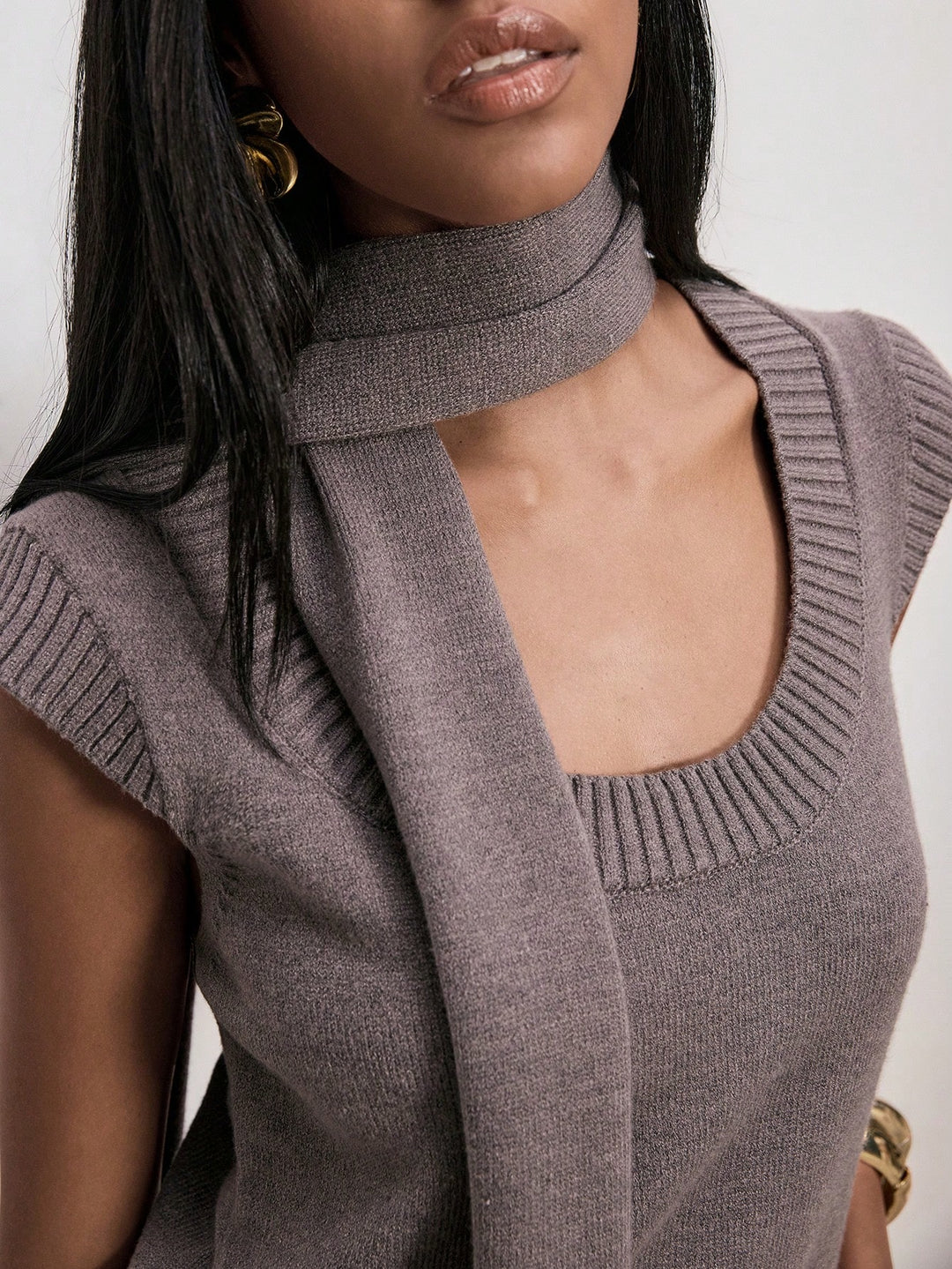 Top tricot fără mâneci SHEIN, gri