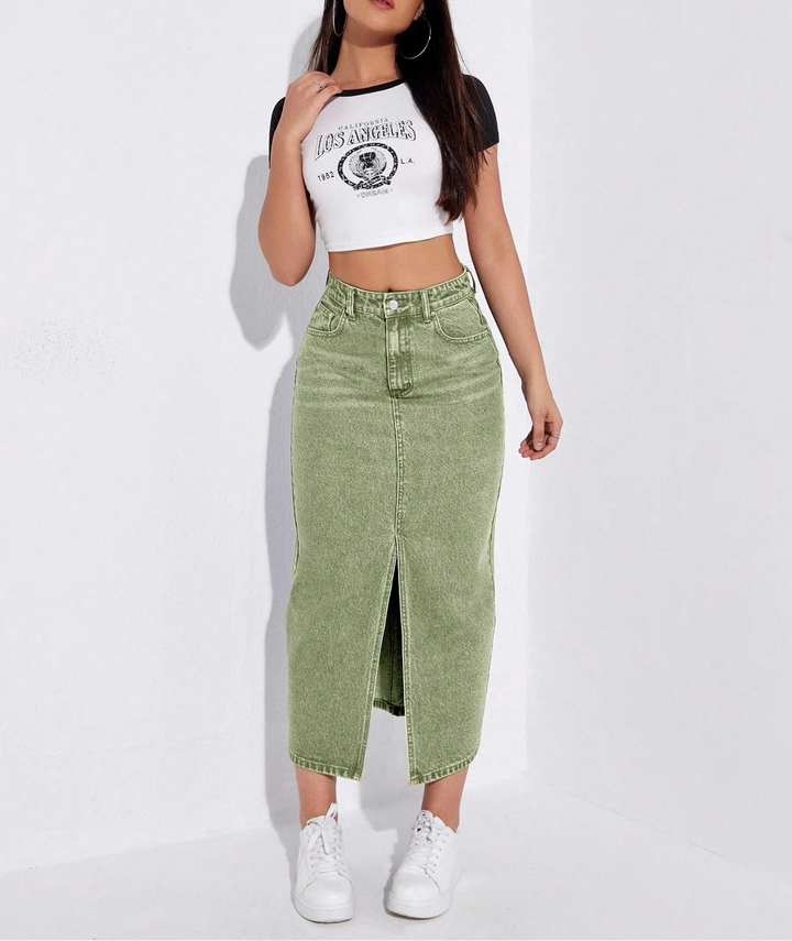 Shein farmerhatású szoknya, zöld