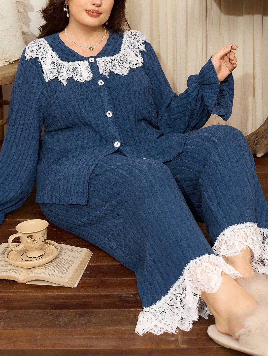 Shein Curve+ pizsama szett, kék