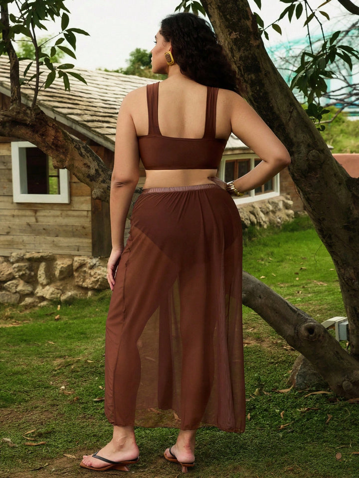 Set costum de baie SHEIN, maro