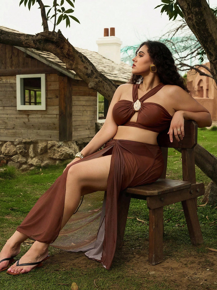 Set costum de baie SHEIN, maro