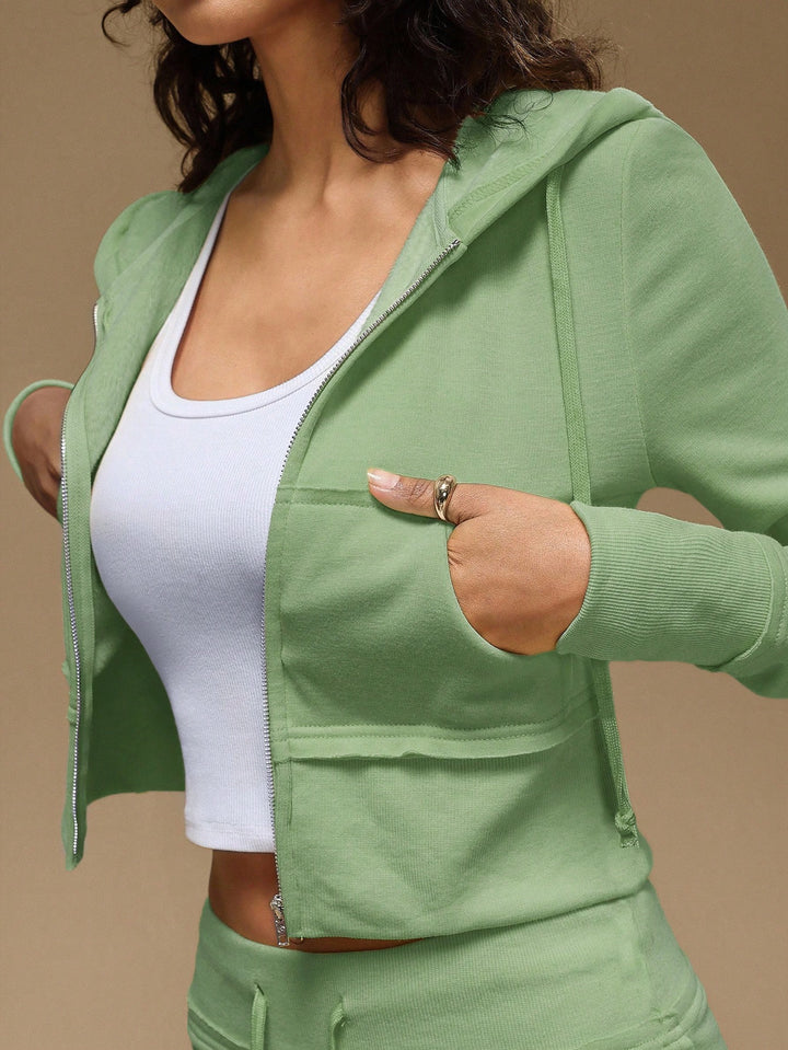 Hanorac cu fermoar SHEIN, verde
