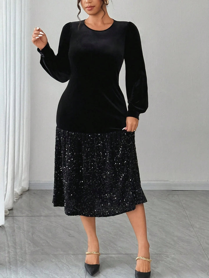 Shein Curve+ midi ruha, fekete