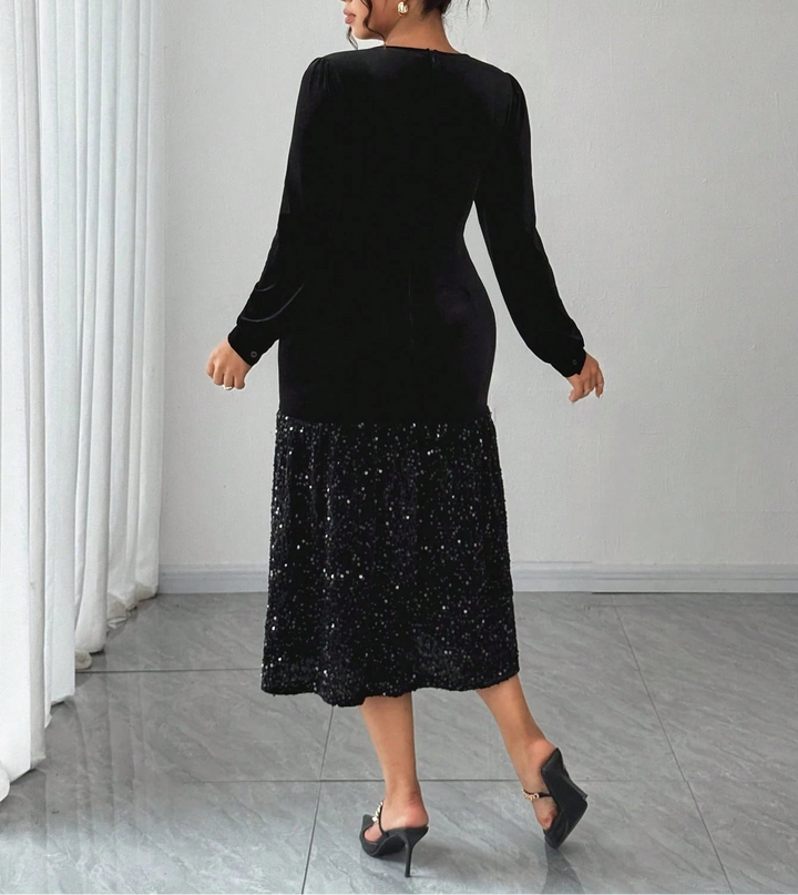 Shein Curve+ midi ruha, fekete