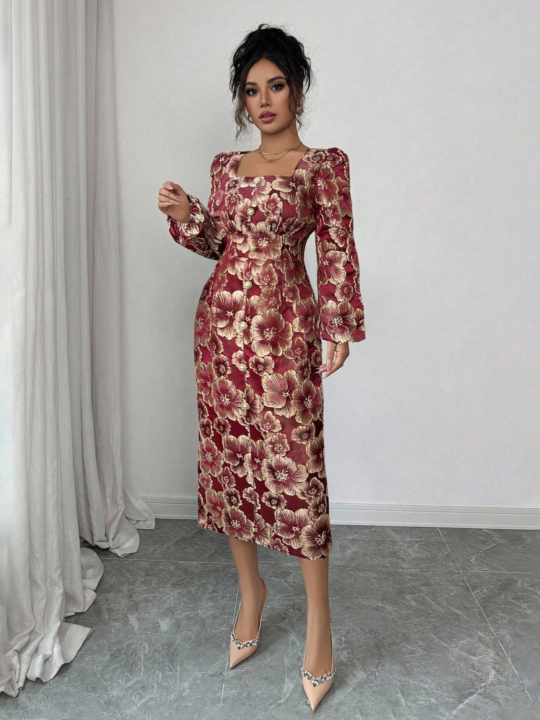SHEIN maxi ruha, bordó