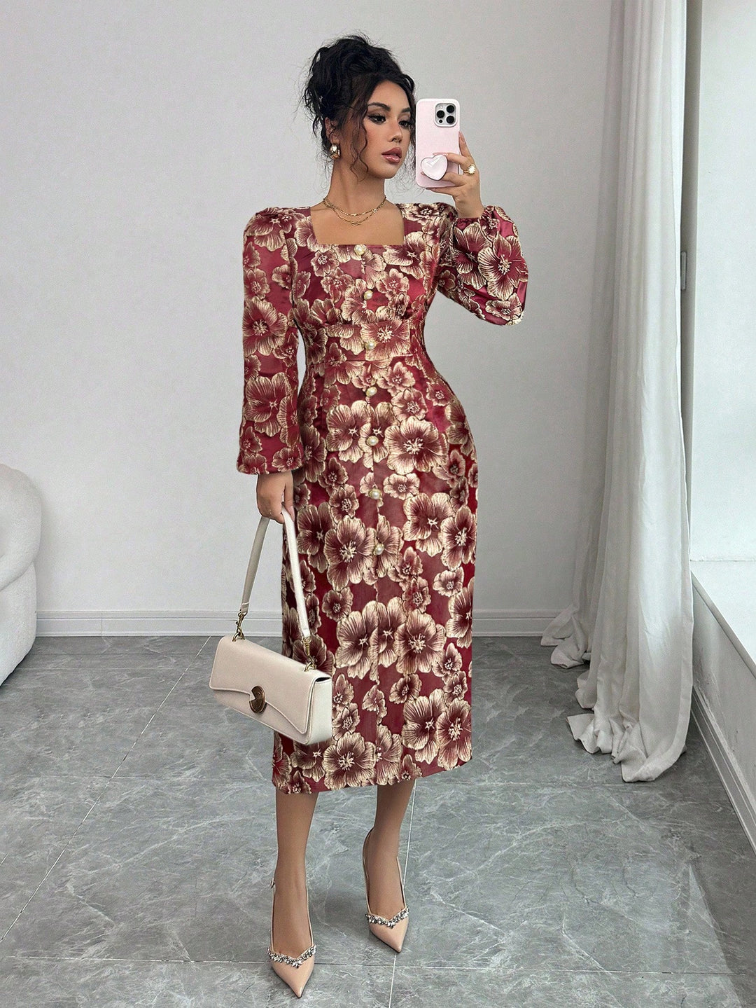 SHEIN maxi ruha, bordó