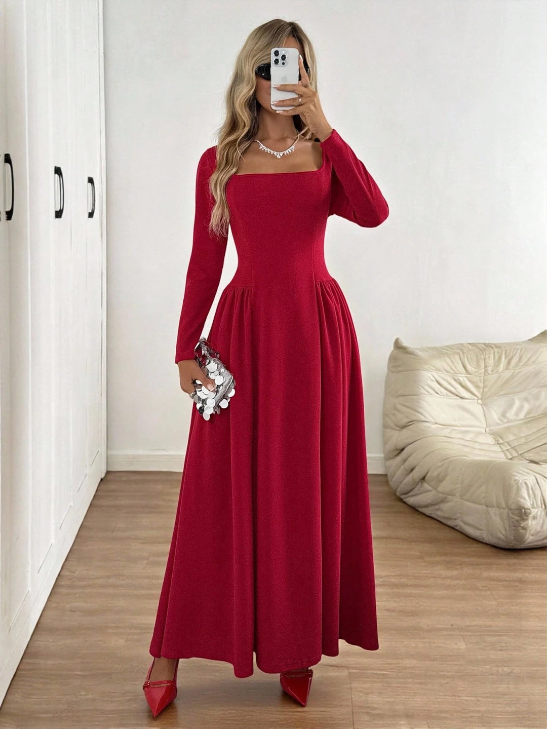 Shein maxi ruha, piros