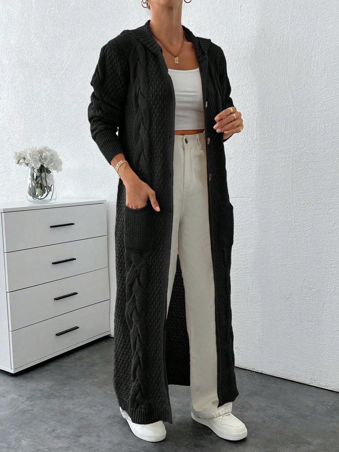 Cardigan lung SHEIN, negru