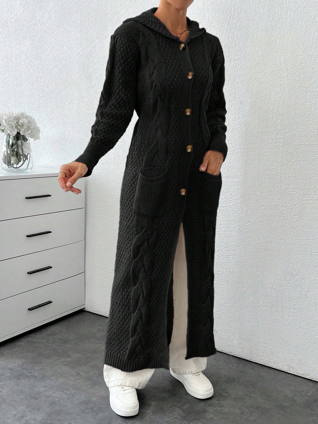 Cardigan lung SHEIN, negru