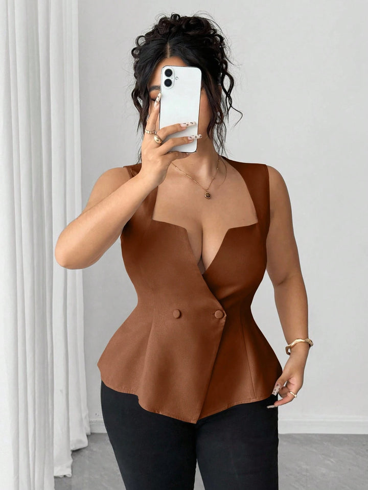 Shein Curve+ mellény, barna