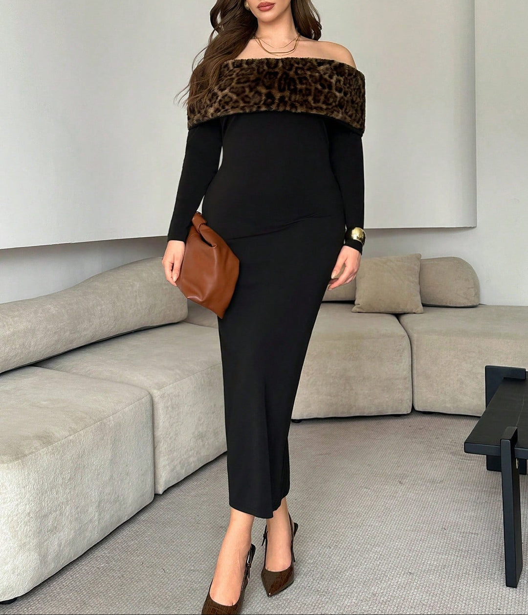 Shein Curve+ maxi ruha, fekete
