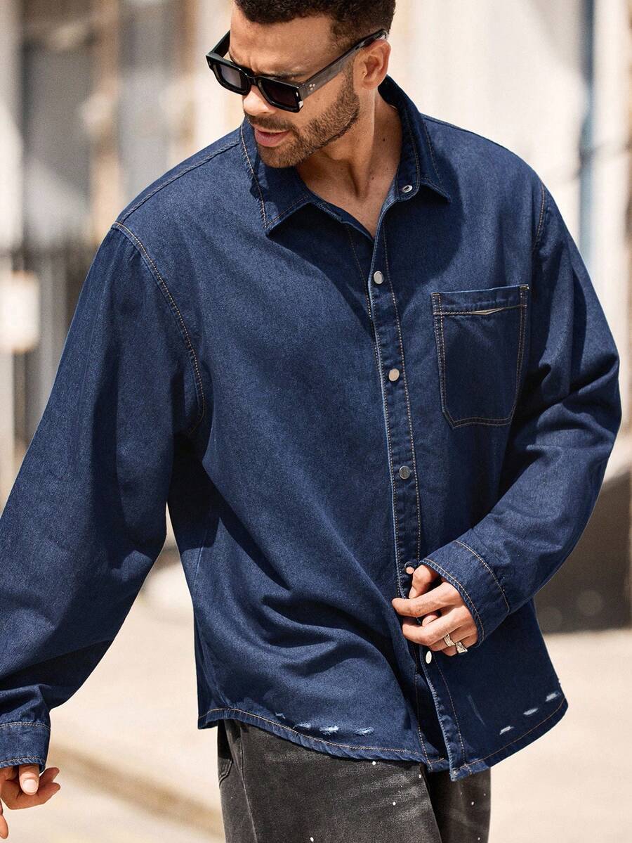 Cămașă din denim SHEIN, albastru