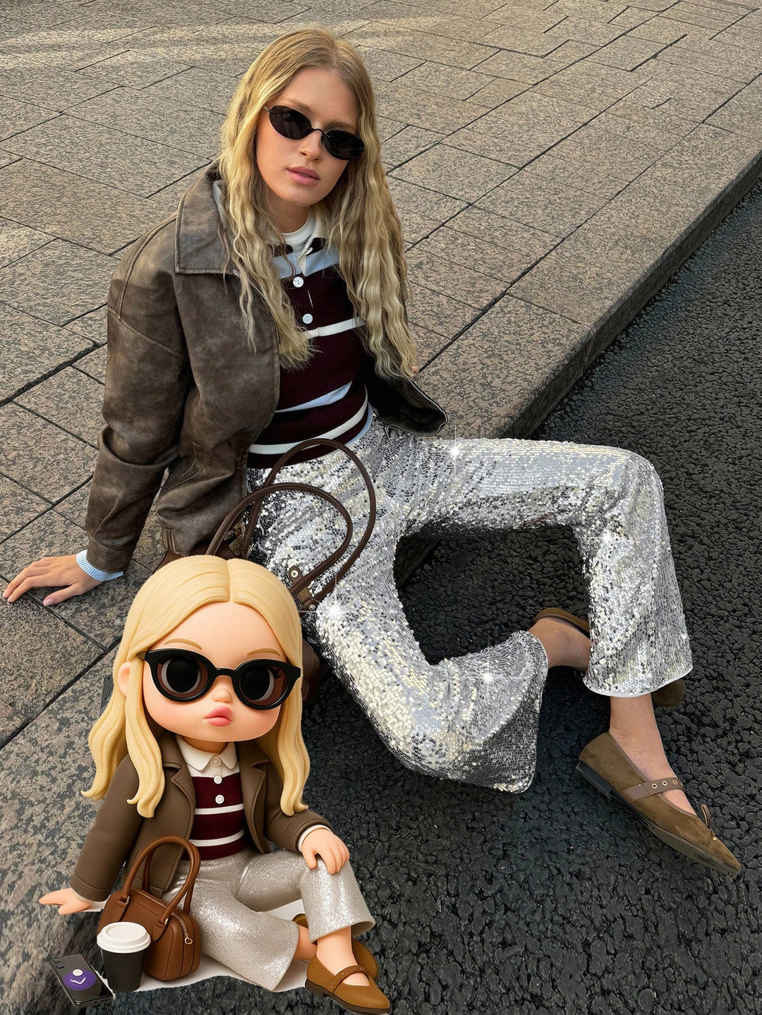 Pantaloni SHEIN, argintiu