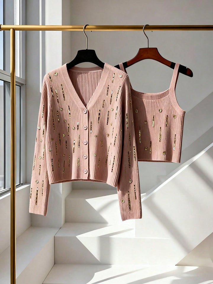 Set top și cardigan SHEIN, roz