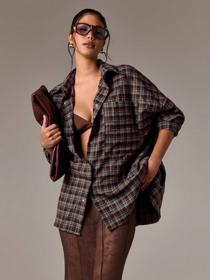 Cămașă tip cămașă oversized SHEIN, maro