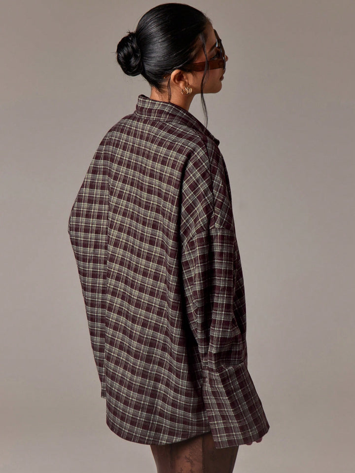 Cămașă tip cămașă oversized SHEIN, maro