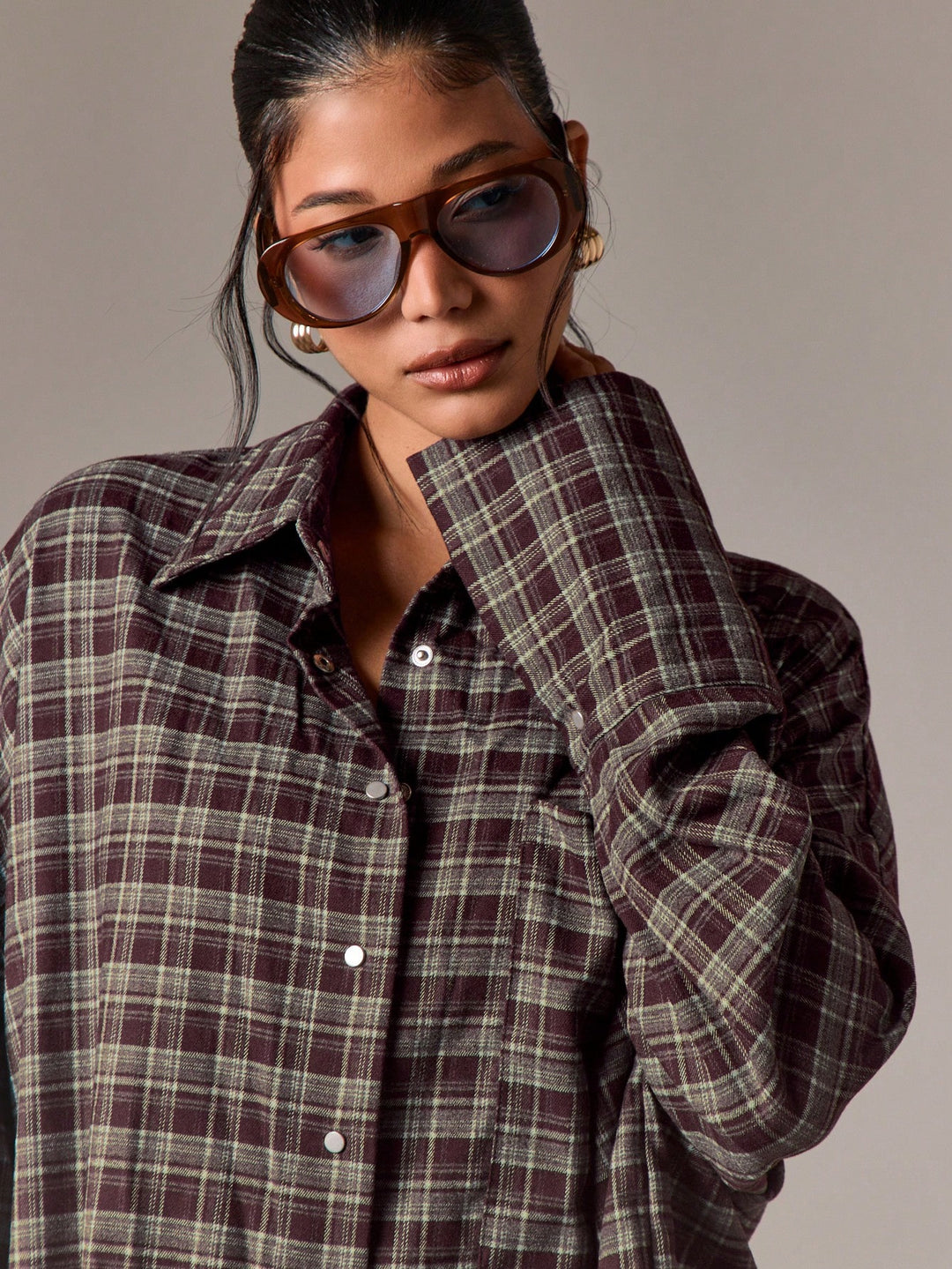 Cămașă tip cămașă oversized SHEIN, maro
