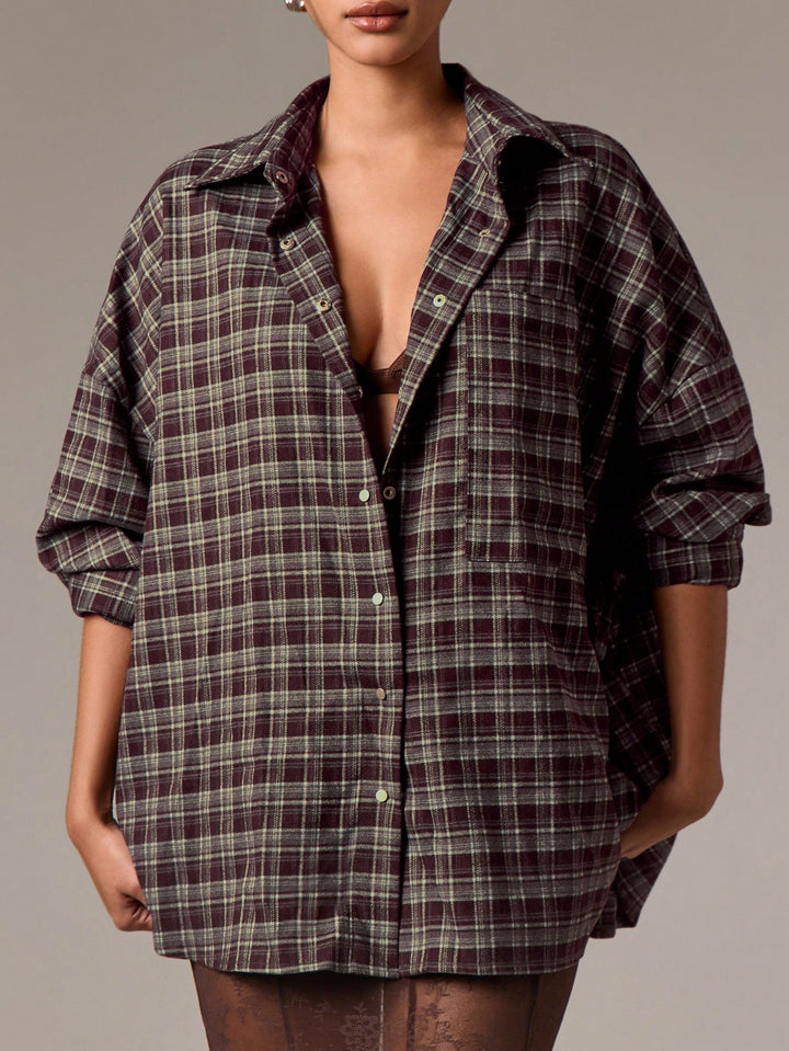 Cămașă tip cămașă oversized SHEIN, maro