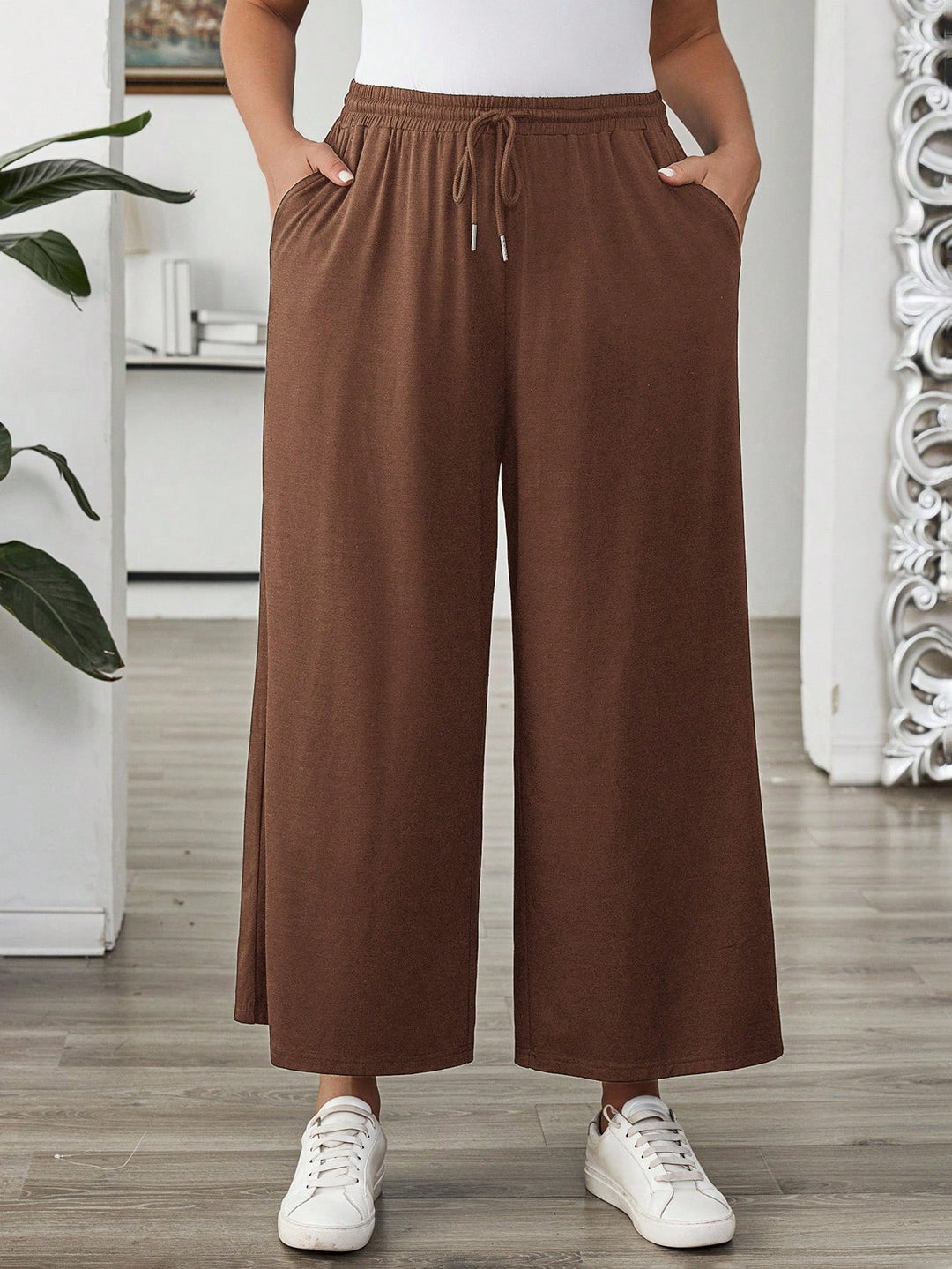 Pantaloni Shein Curve+, maro