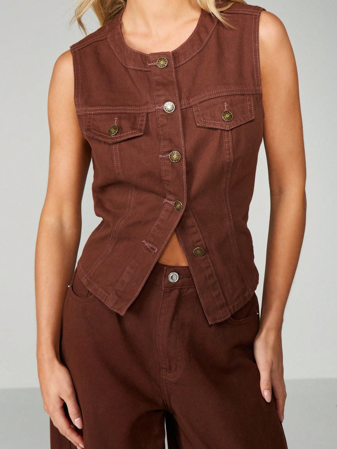 Top de blugi SHEIN, maro