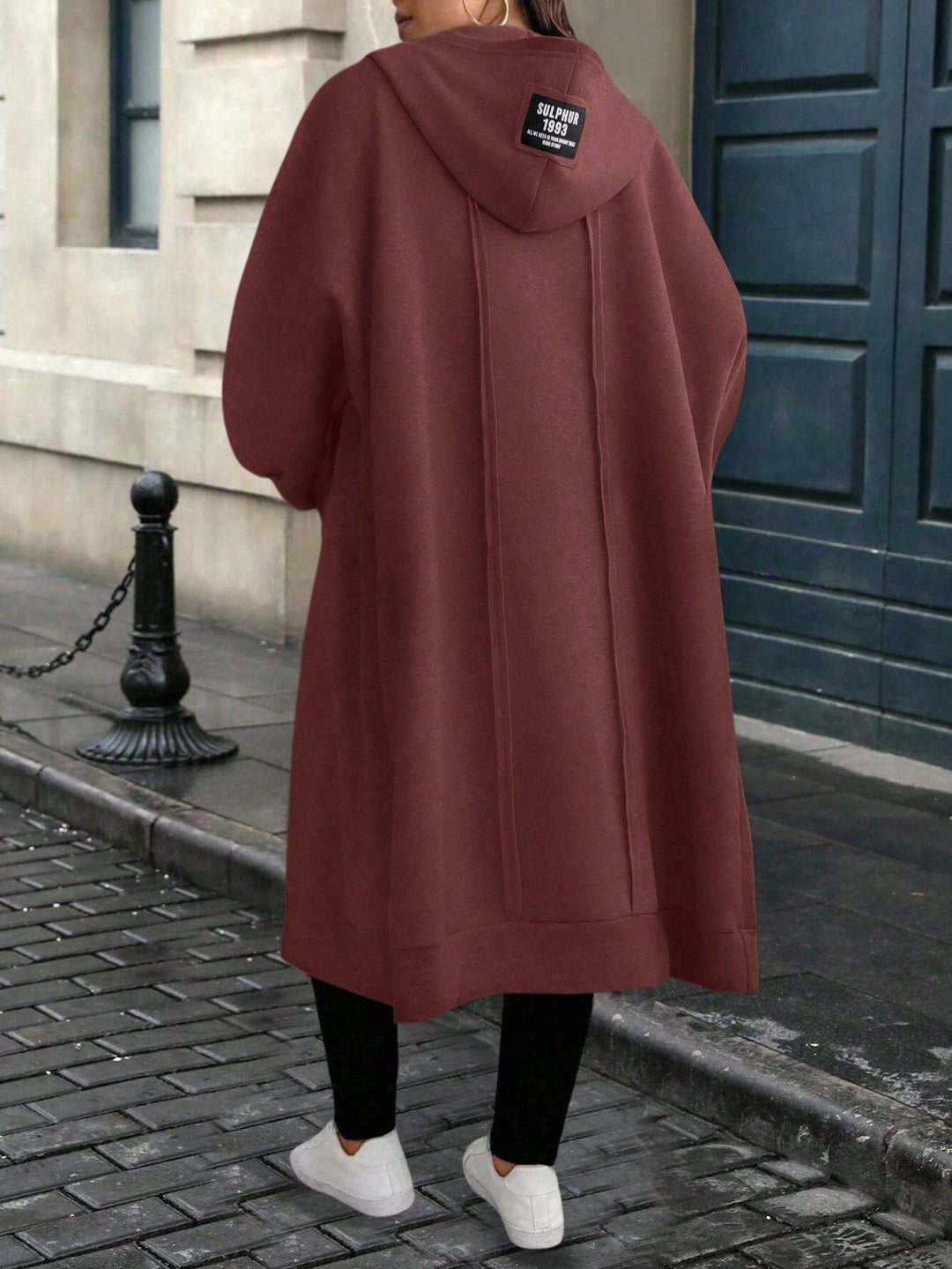 Shein Curve+ hosszú kapucnis pulóver, barna