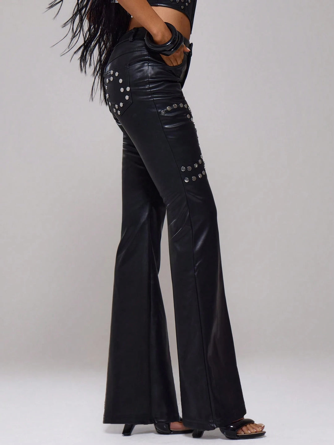Pantaloni imitație de piele SHEIN, negru