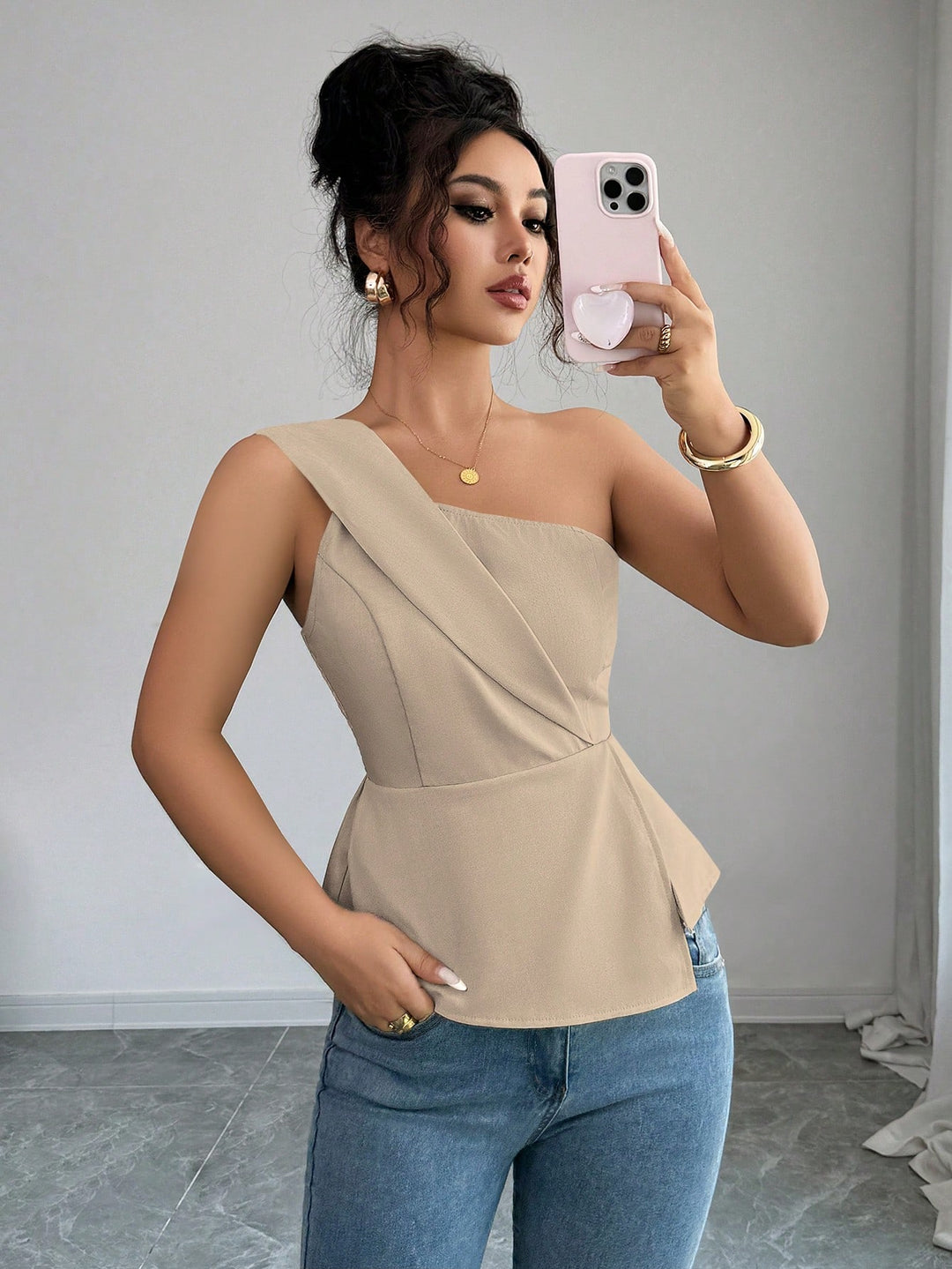 SHEIN ujjatlan felső, khaki