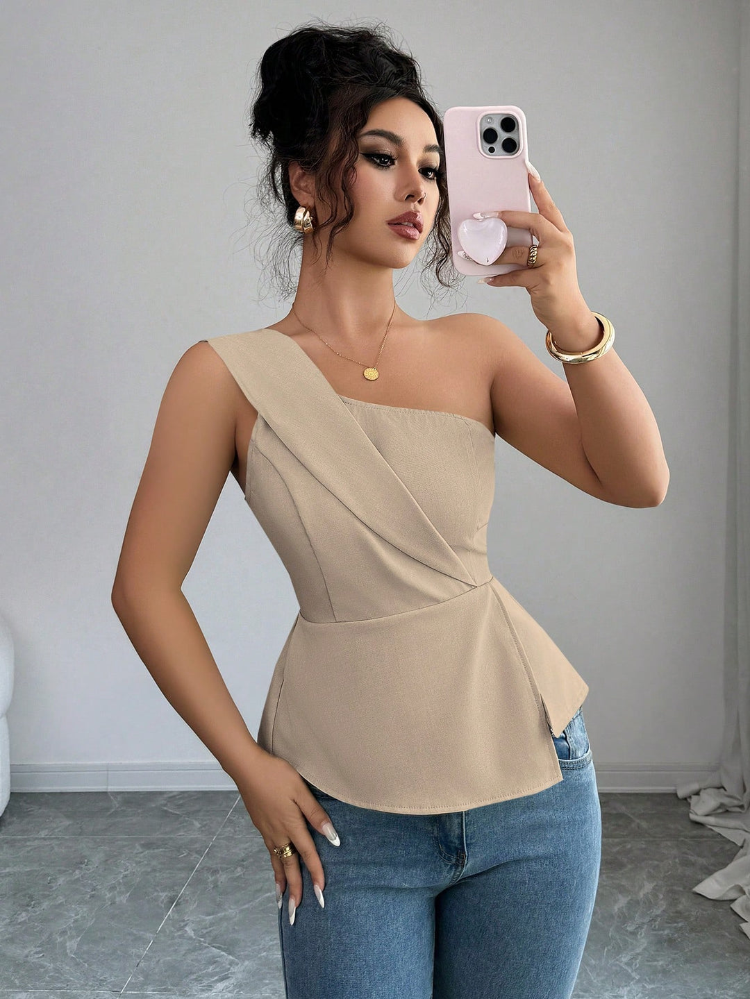 SHEIN ujjatlan felső, khaki