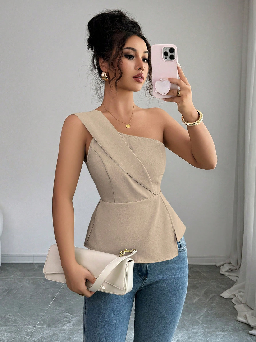 SHEIN ujjatlan felső, khaki