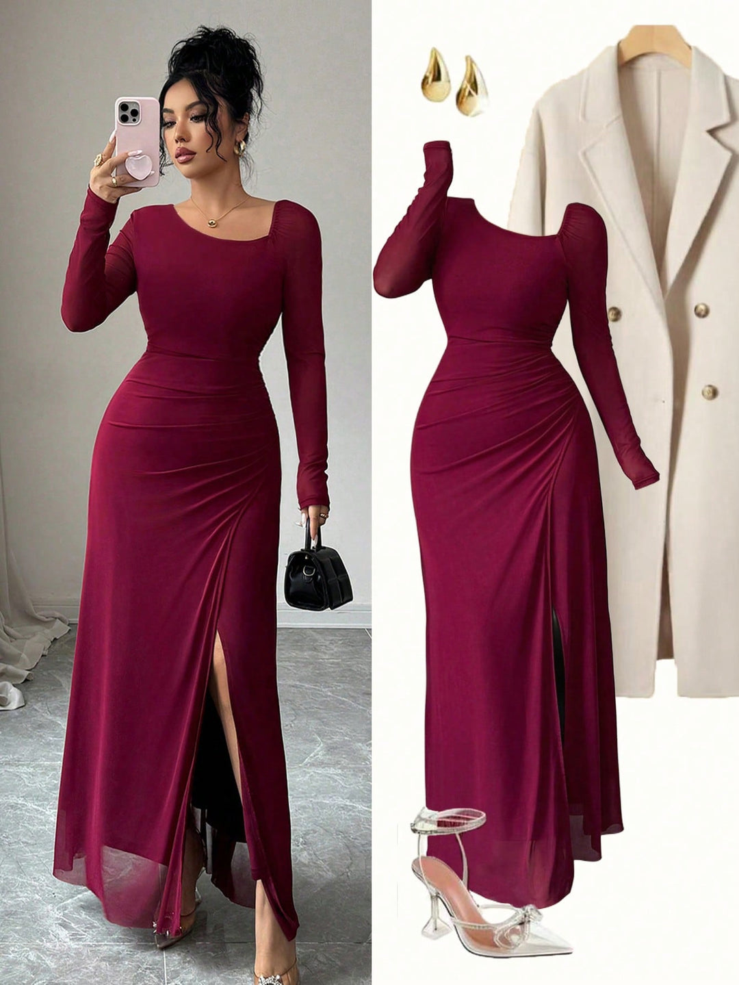 Rochie midi SHEIN, vișiniu