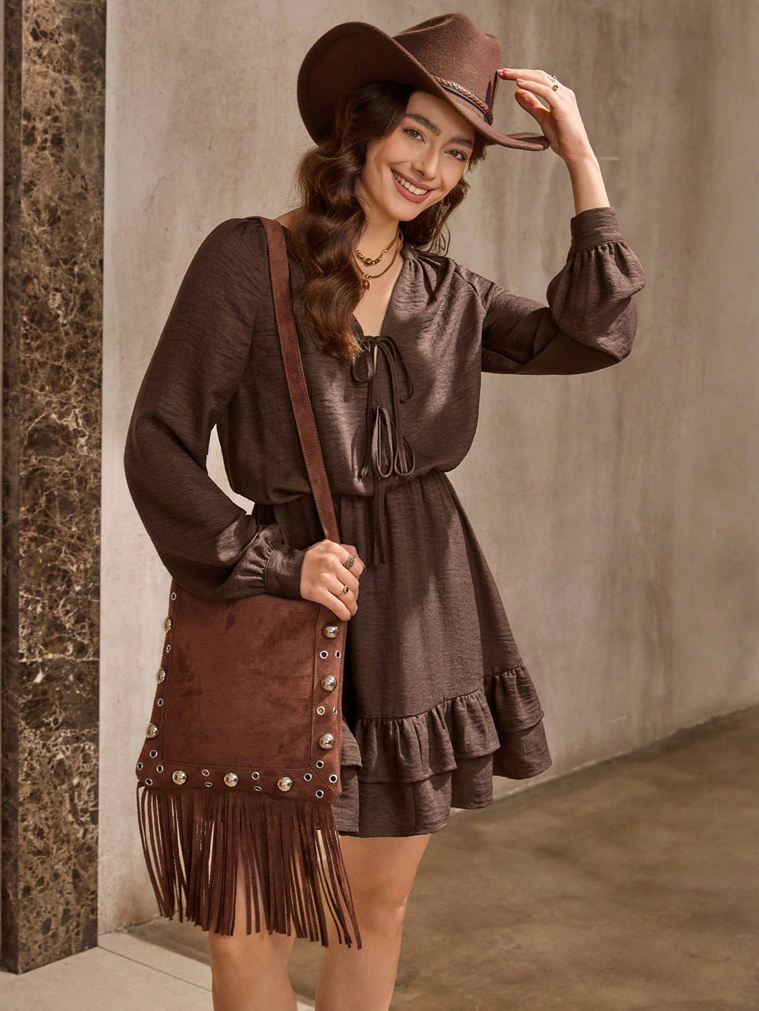 SHEIN mini ruha, barna