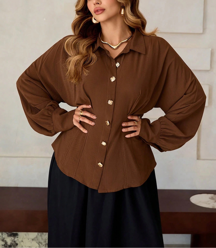 Cămașă Shein Curve+, maro