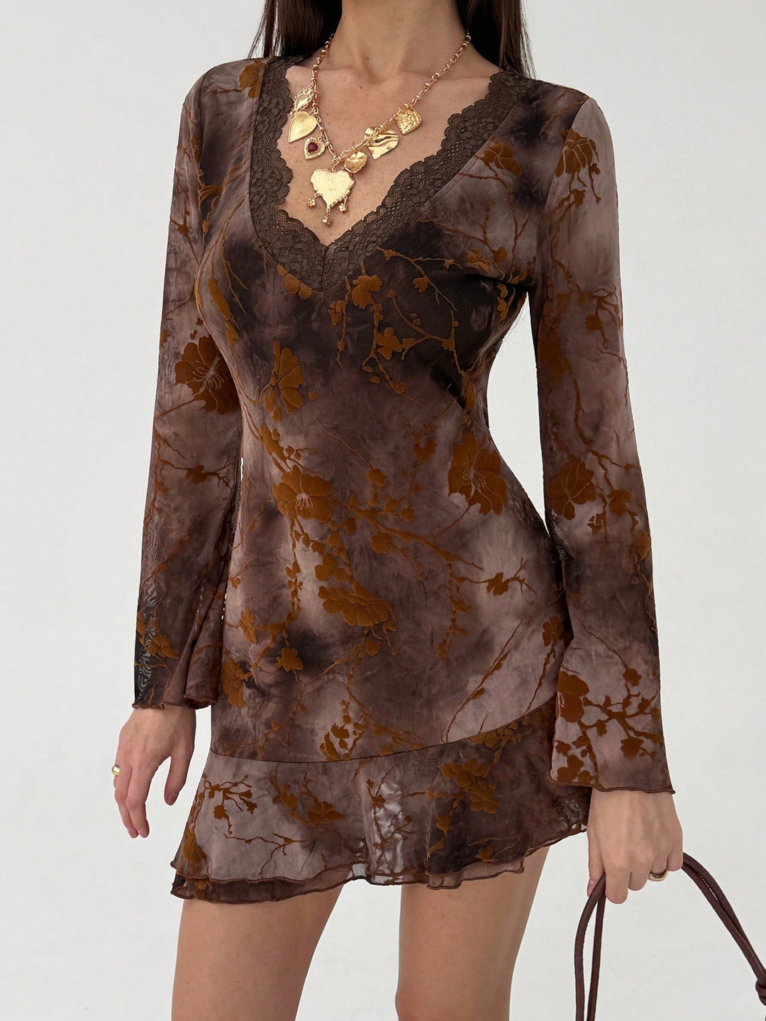 Shein mini ruha, barna