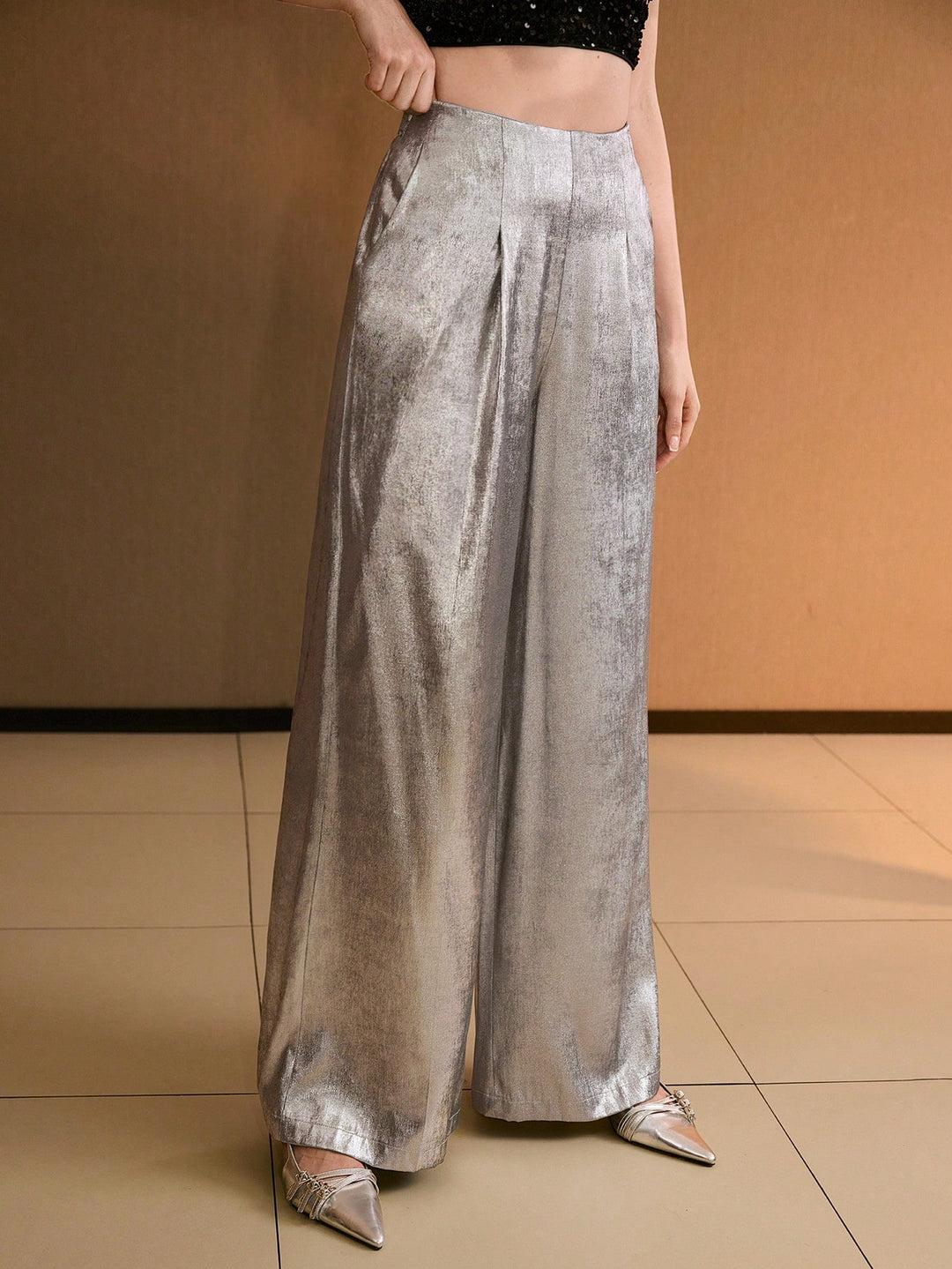 Pantalon SHEIN, argintiu