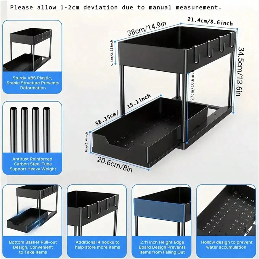 Raft de depozitare extensibil multifuncțional SHEIN, negru