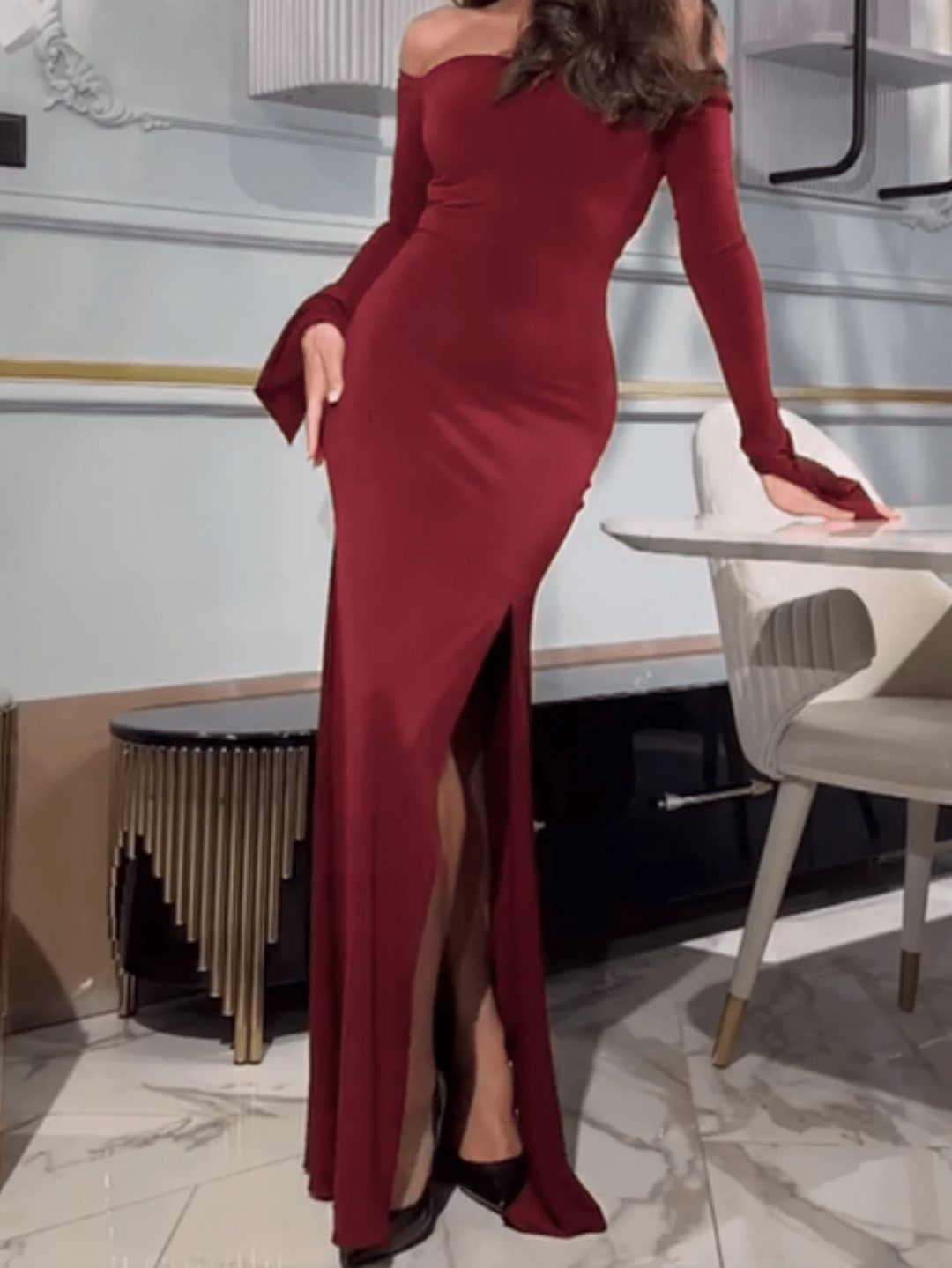 Shein maxi ruha, bordó