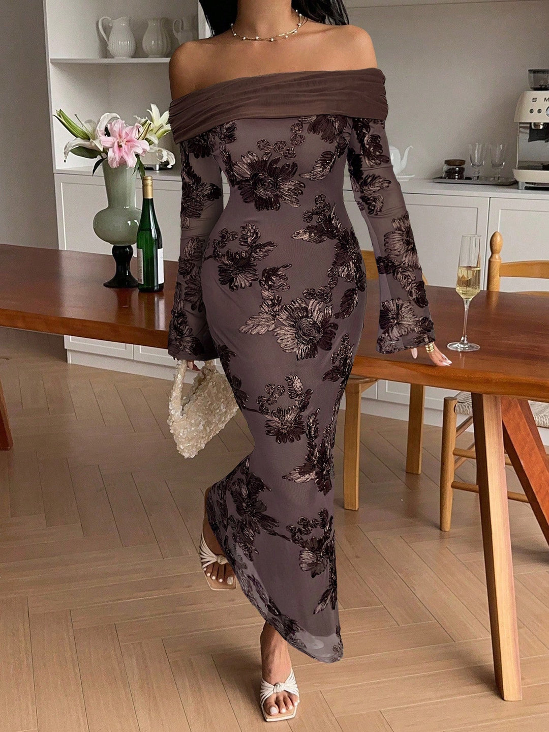 Rochie midi SHEIN, maro