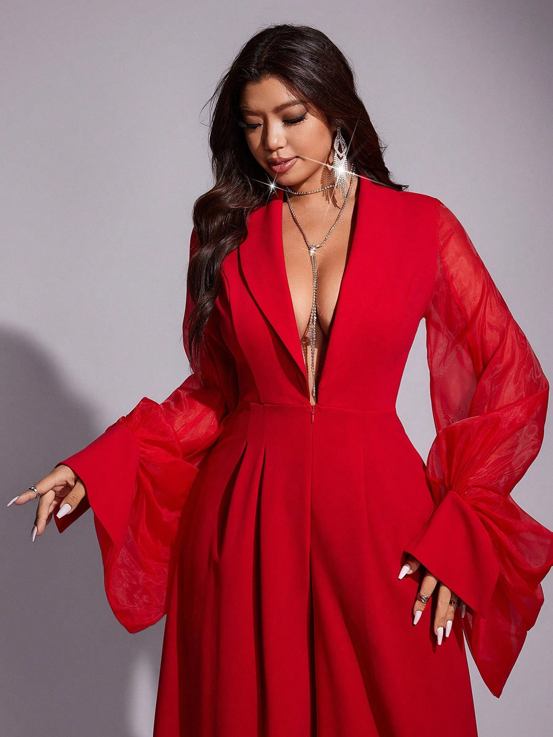 Shein Curve+ piros hosszú overál