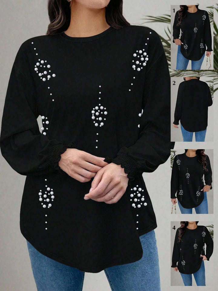 Shein Curve+ blúz, fekete