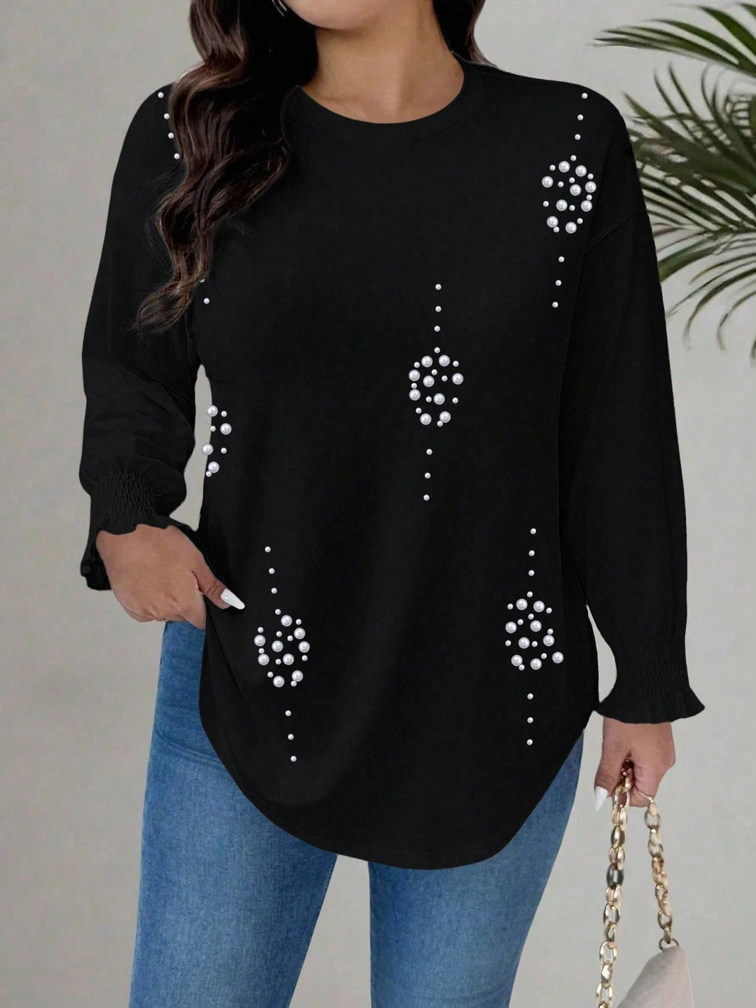 Shein Curve+ blúz, fekete
