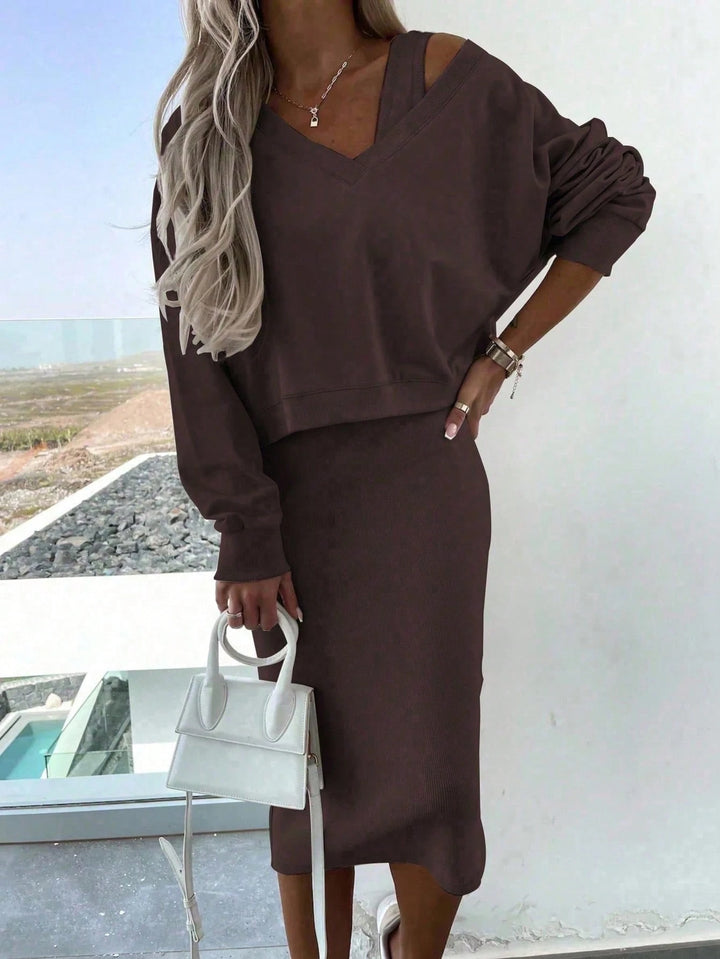 Set rochie și bluză Shein, maro